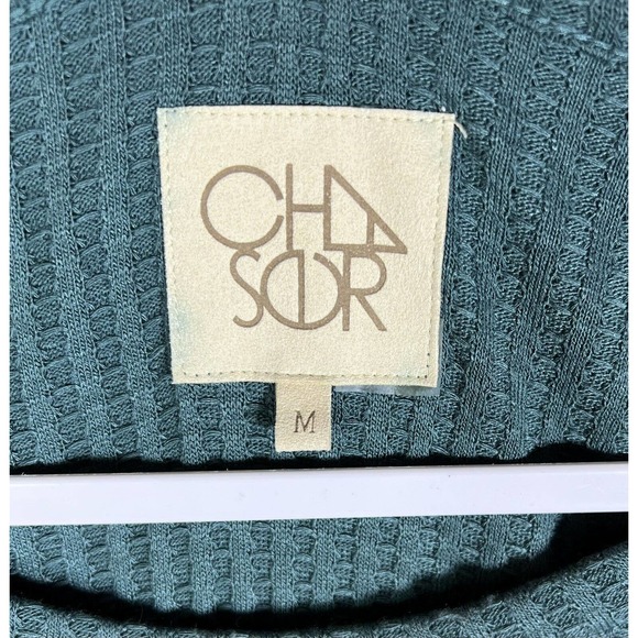 Chasor‎ Thermal Knit Button Cuff Pullover Top Womens Size Medium Teal Curved Hem - Picture 3 of 14